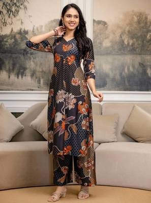 Multicolor silk blend floral print ethnic kurta palazzo set 4