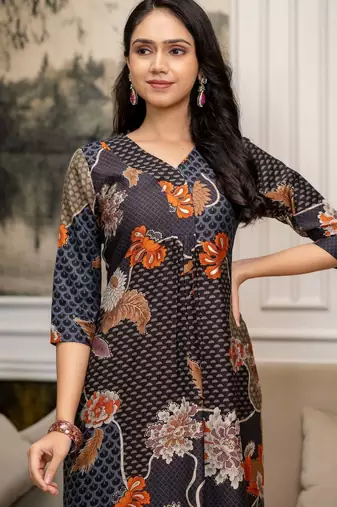 Multicolor silk blend floral print ethnic kurta palazzo set