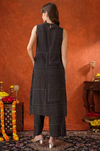 Black rayon geometric print ethnic kurta palazzo set