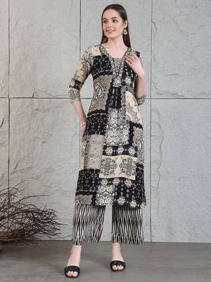 Black rayon geometric print ethnic kurta palazzo set 1