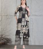 Black rayon geometric print ethnic kurta palazzo set
