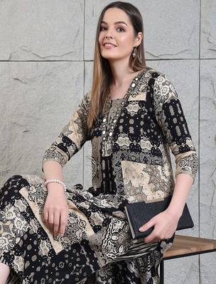 Black rayon geometric print ethnic kurta palazzo set 2