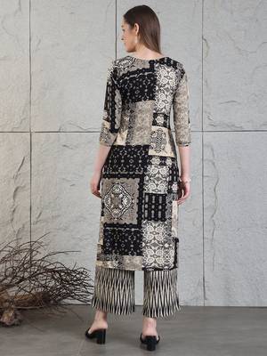 Black rayon geometric print ethnic kurta palazzo set 3