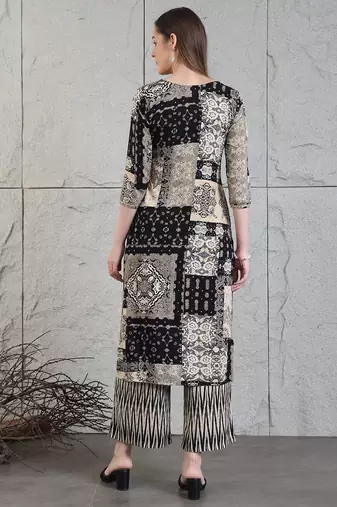 Black rayon geometric print ethnic kurta palazzo set