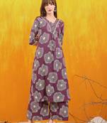 Lavender rayon geometric print ethnic kurta palazzo set