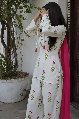 Cotton Short Kurti With Farsi Salwar And Dupatta Sets