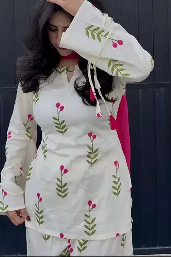 Cotton Short Kurti With Farsi Salwar And Dupatta Sets