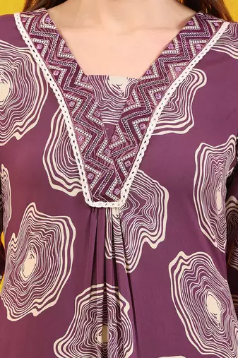 Lavender rayon geometric print ethnic kurta palazzo set