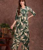 Green rayon floral print ethnic kurta palazzo set