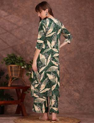 Green rayon floral print ethnic kurta palazzo set 3