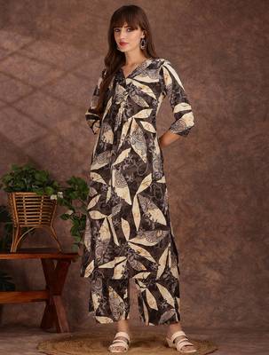 Grey rayon floral print ethnic kurta palazzo set 1