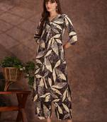 Grey rayon floral print ethnic kurta palazzo set