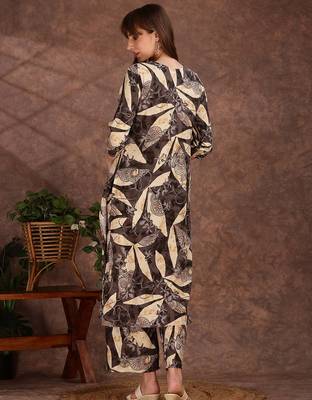 Grey rayon floral print ethnic kurta palazzo set 3