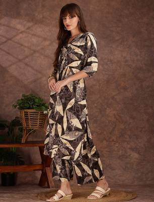 Grey rayon floral print ethnic kurta palazzo set 5