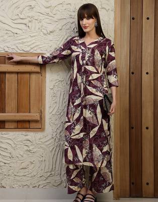 Wine rayon floral print ethnic kurta palazzo set 5