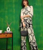 Off-white rayon geometric print ethnic kurta palazzo set