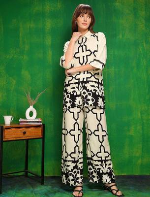 Off-white rayon geometric print ethnic kurta palazzo set 3