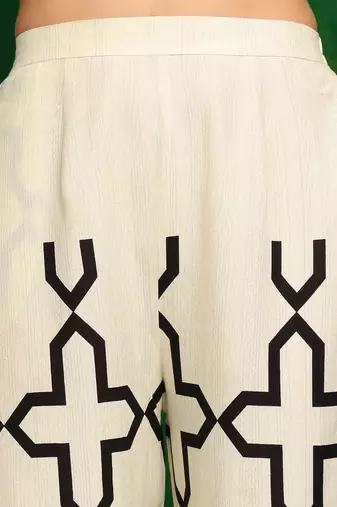 Off-white rayon geometric print ethnic kurta palazzo set