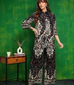 Black rayon floral print ethnic kurta palazzo set