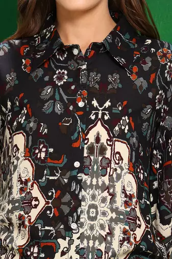 Black rayon floral print ethnic kurta palazzo set