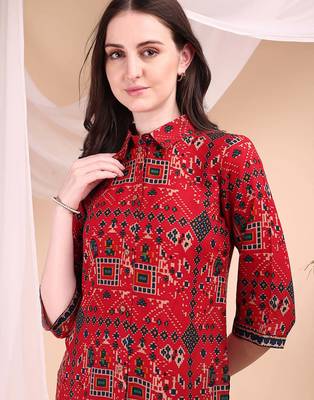 Red rayon geometric print ethnic kurta palazzo set 2