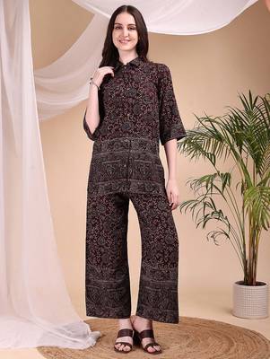 Maroon rayon floral print ethnic kurta palazzo set 1