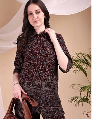 Maroon rayon floral print ethnic kurta palazzo set 2