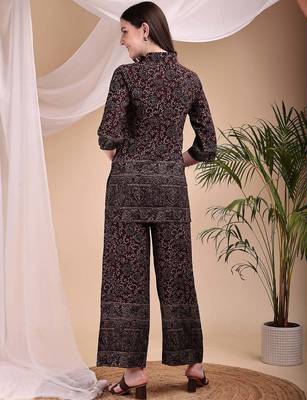 Maroon rayon floral print ethnic kurta palazzo set 3