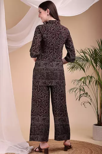 Maroon rayon floral print ethnic kurta palazzo set
