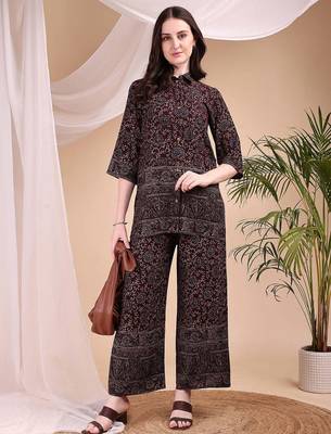 Maroon rayon floral print ethnic kurta palazzo set 5