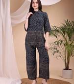 Navy-blue rayon floral print ethnic kurta palazzo set
