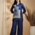 Blue linen geometric print ethnic kurta palazzo set