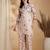 Beige linen floral print ethnic kurta palazzo set