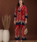 Red rayon geometric print ethnic kurta palazzo set