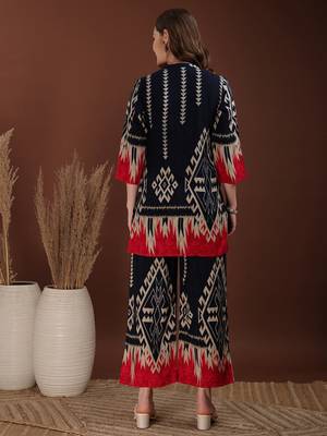 Navy-blue rayon geometric print ethnic kurta palazzo set 3