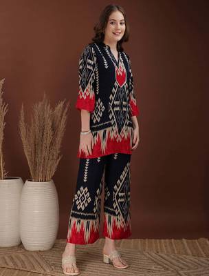 Navy-blue rayon geometric print ethnic kurta palazzo set 4
