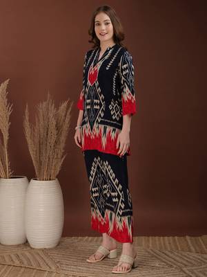 Navy-blue rayon geometric print ethnic kurta palazzo set 5