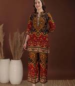 Mustard rayon floral print ethnic kurta palazzo set