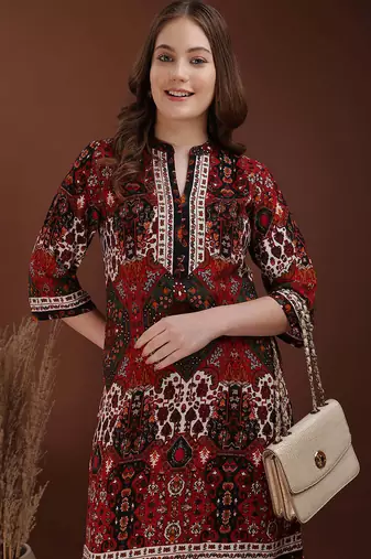 Multicolor rayon floral print ethnic kurta palazzo set
