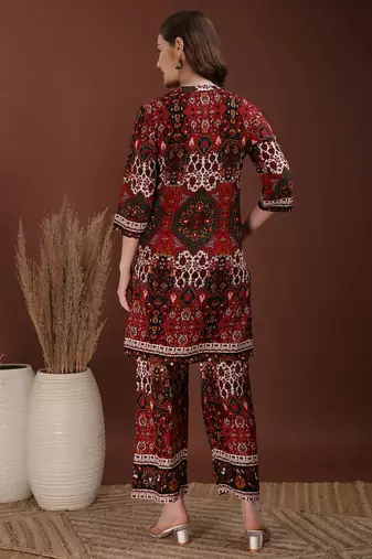 Multicolor rayon floral print ethnic kurta palazzo set