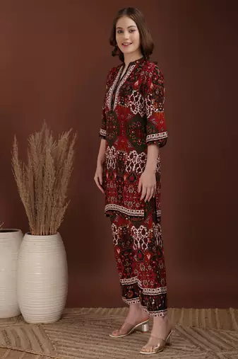 Multicolor rayon floral print ethnic kurta palazzo set