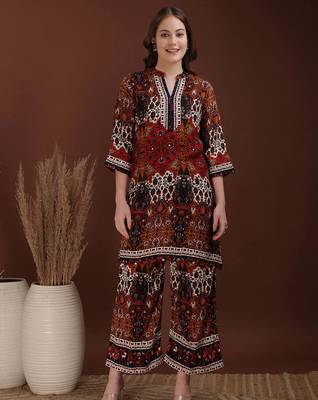 Multicolor rayon floral print ethnic kurta palazzo set 1