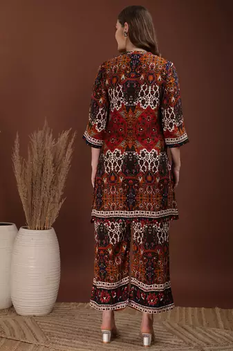 Multicolor rayon floral print ethnic kurta palazzo set