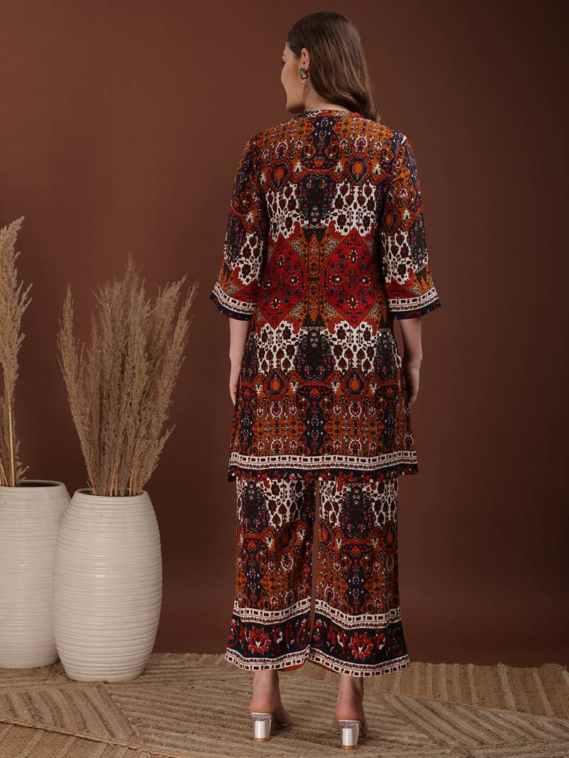 Multicolor rayon floral print ethnic kurta palazzo set