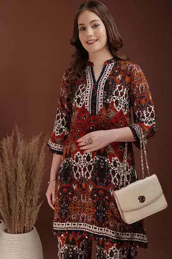 Multicolor rayon floral print ethnic kurta palazzo set
