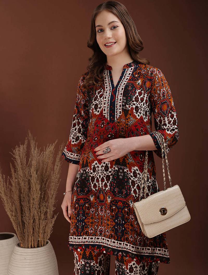 Multicolor rayon floral print ethnic kurta palazzo set