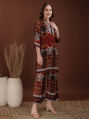 Multicolor rayon floral print ethnic kurta palazzo set 4