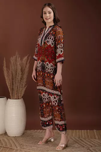 Multicolor rayon floral print ethnic kurta palazzo set