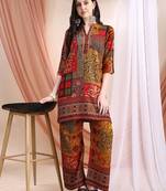 Red rayon floral print ethnic kurta palazzo set