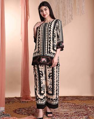 Black crepe floral print ethnic kurta palazzo set 1